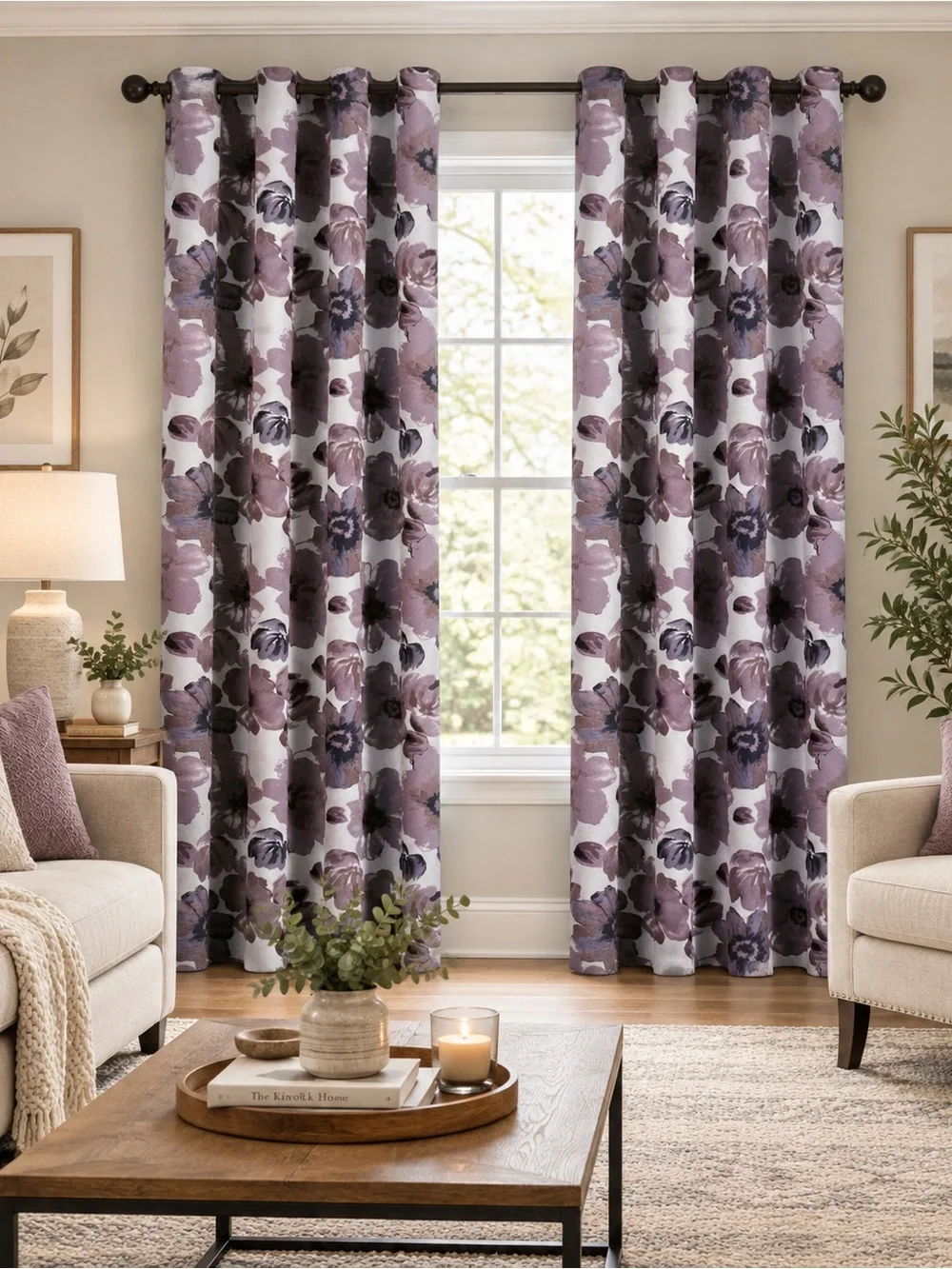 Floral Grommet Blackout Curtains - Lavender Plum